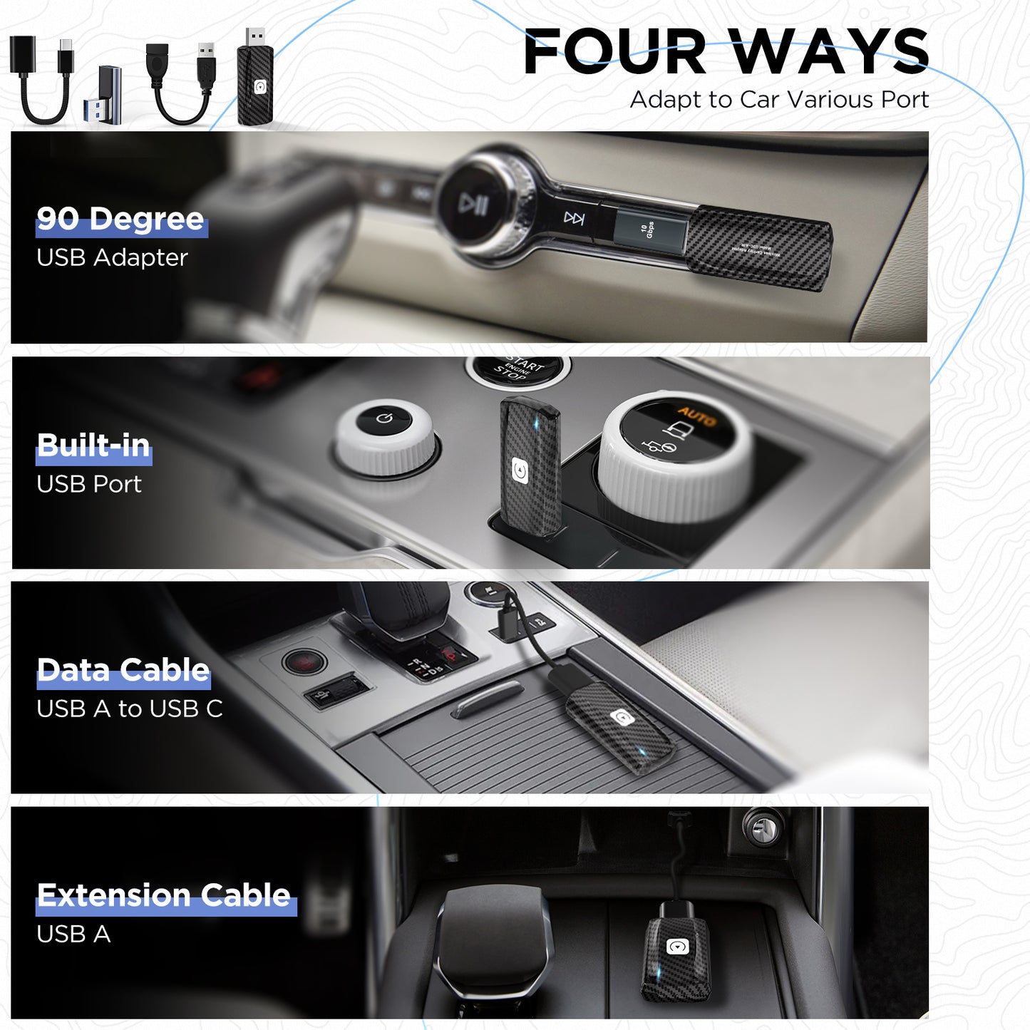 MSXTTLY CFU2C-AIR Wireless CarPlay Adapter-Carbon Fiber Pattern