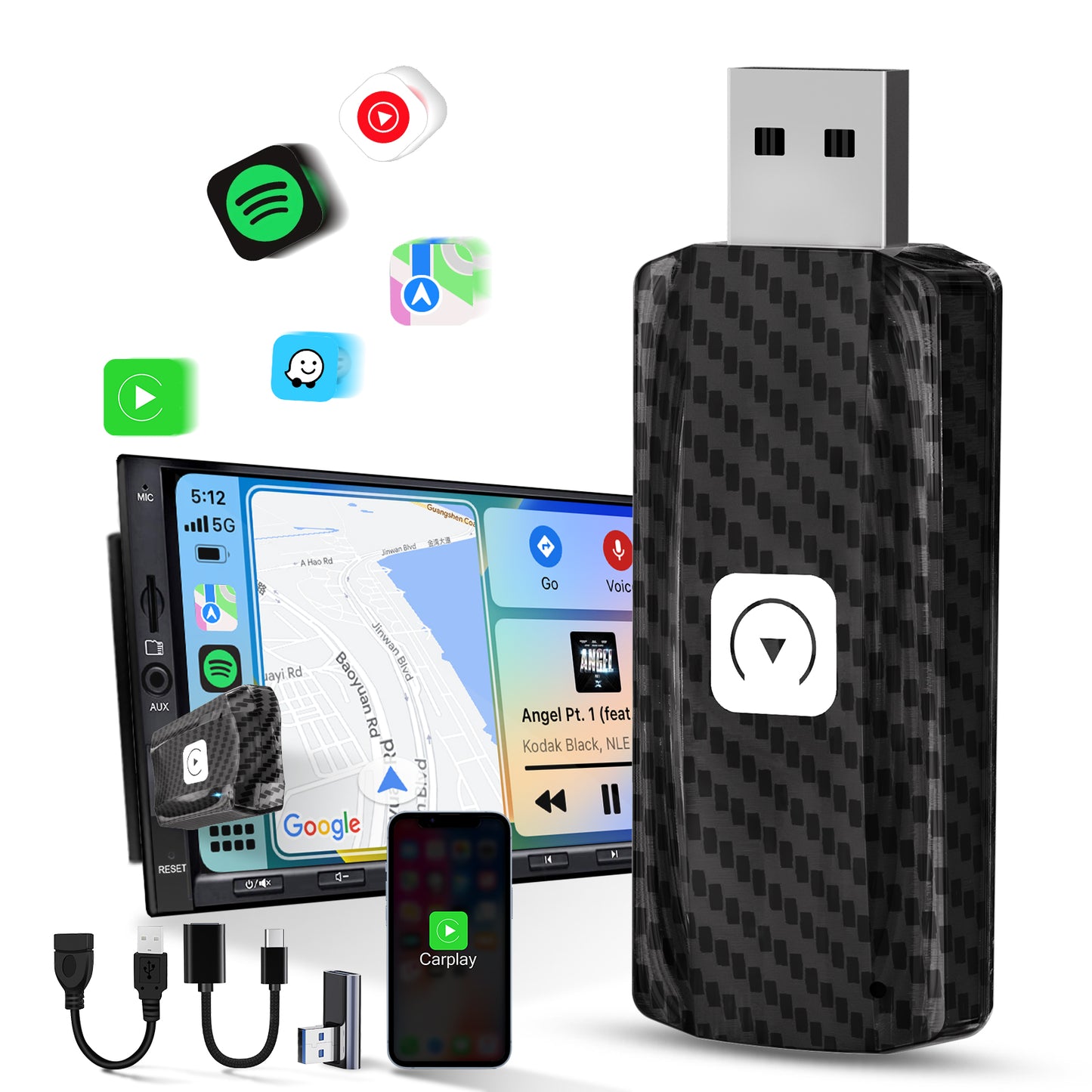 MSXTTLY CFU2C-AIR Wireless CarPlay Adapter-Carbon Fiber Pattern